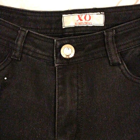 Rare XO Kimbeway BLACK Jeans Sz 26 Sparkle Rhinestones Skinny Moto Punk Y2K Vntg - Picture 8 of 11